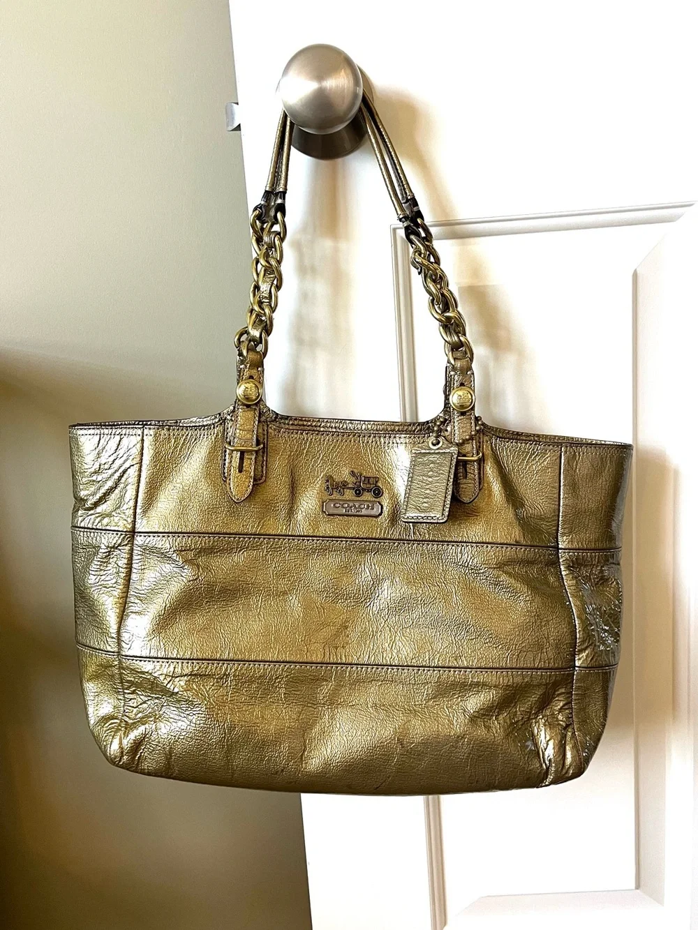 Coach Madison Tribeca Gold Patent Leather Tote - Picture 1 of 16